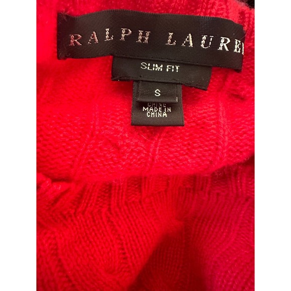 Ralph Lauren 100% Cashmere Slim Fit Cable Knit Crew Neck Sweater Red Size Small - Picture 8 of 15